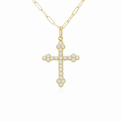 14K Gold Diamond Gothic Trinity Cross Necklace ~ Small Size