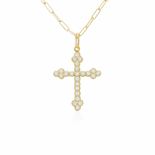 14K Gold Diamond Gothic Trinity Cross Necklace ~ Small Size