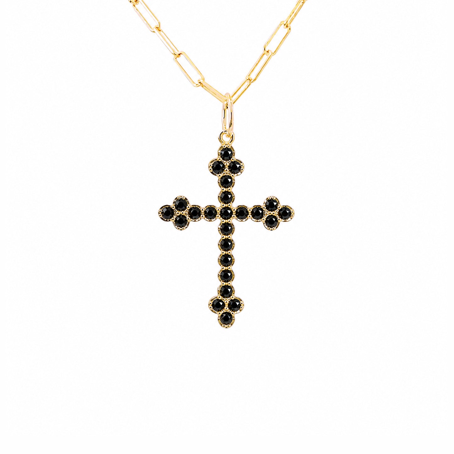 14K Gold Black Diamond Gothic Trinity Cross Necklace ~ Small Size