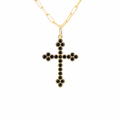 14K Gold Black Diamond Gothic Trinity Cross Necklace ~ Small Size