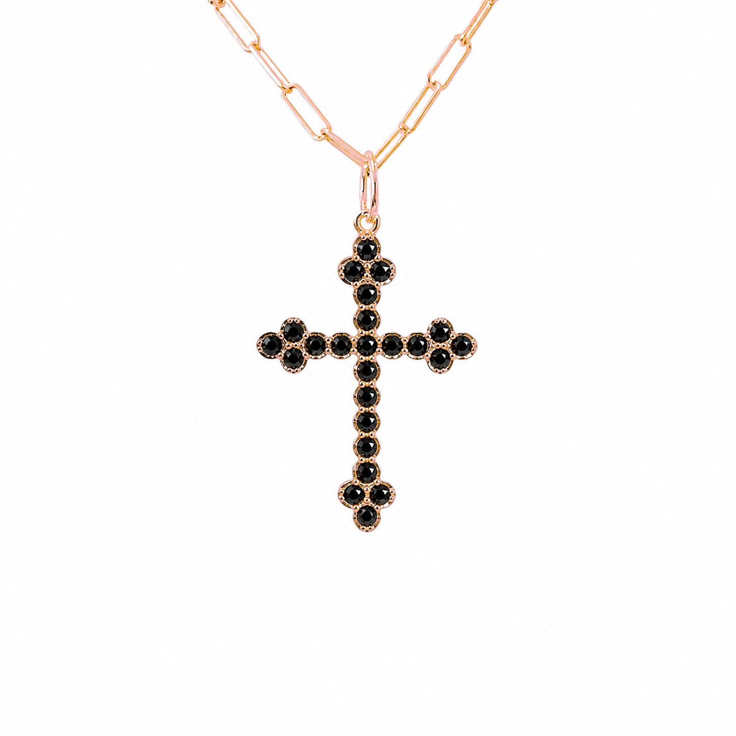 14K Gold Black Diamond Gothic Trinity Cross Necklace ~ Small Size