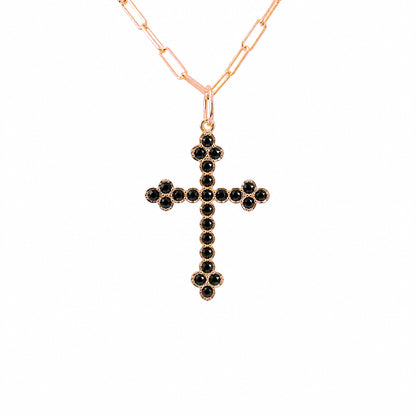 14K Gold Black Diamond Gothic Trinity Cross Necklace ~ Small Size