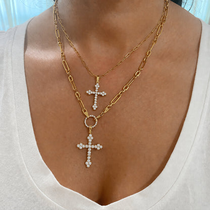 14K Gold Diamond Gothic Trinity Cross Charm Necklace ~ Large Size