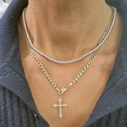 14K Gold Diamond Gothic Trinity Cross Necklace ~ Small Size