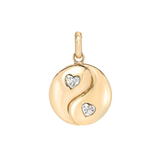 14K Gold Diamond Heart Yin Yang Charm Pendant ~ Small Size