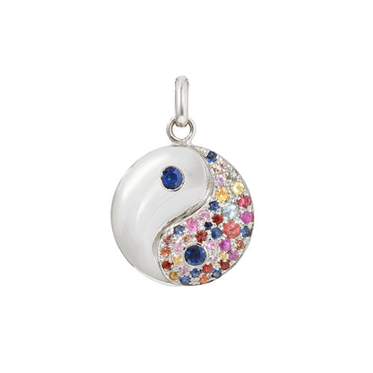 14K Gold Rainbow Confetti Sapphire Yin Yang Charm Pendant ~ Small Size