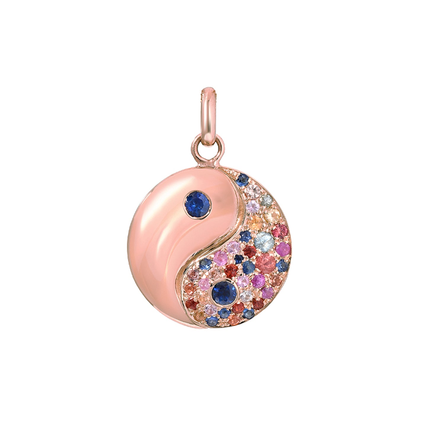 14K Gold Rainbow Confetti Sapphire Yin Yang Charm Pendant ~ Small Size