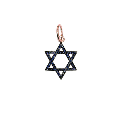 14K Gold Blue Sapphire Star of David Charm Pendant, Small Size