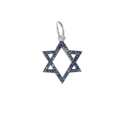 14K Gold Blue Sapphire Kinetic Star of David Charm Pendant