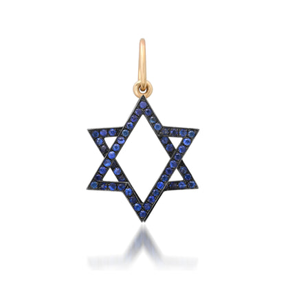 14K Gold Blue Sapphire Kinetic Star of David Charm Pendant