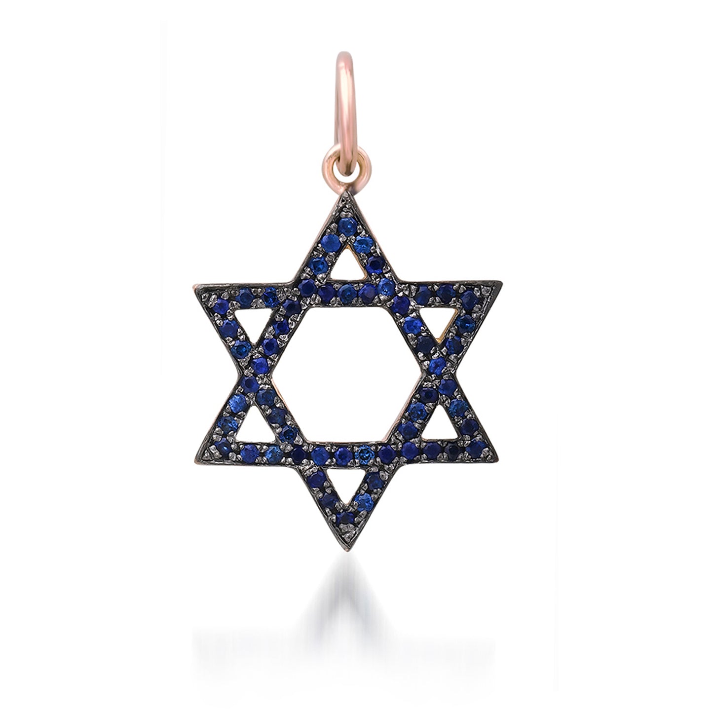 14K Gold Blue Sapphire Star of David Charm Pendant, Medium Size