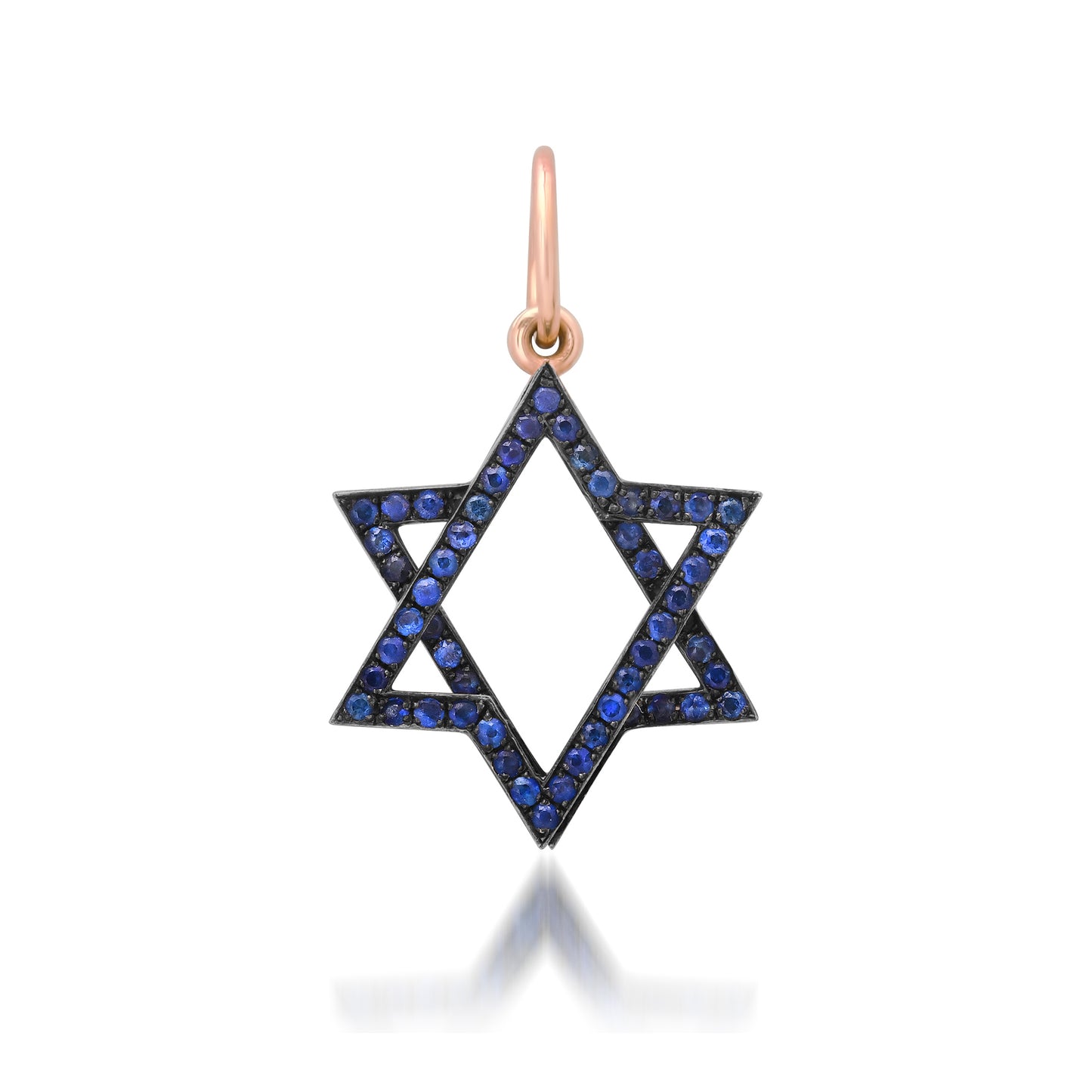 14K Gold Blue Sapphire Kinetic Star of David Charm Pendant