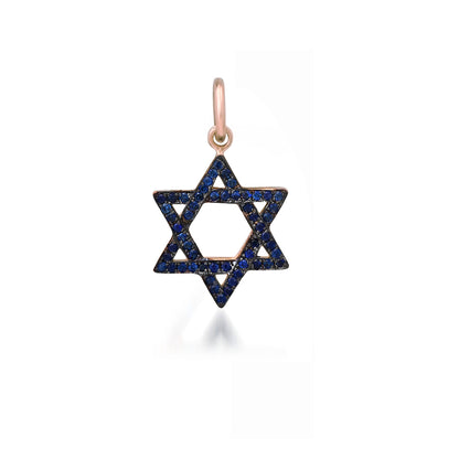 14K Gold Blue Sapphire Star of David Charm Pendant, Small Size