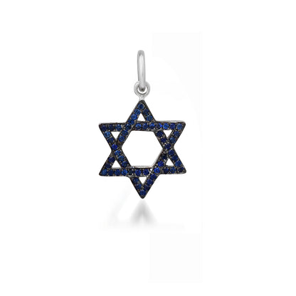 14K Gold Blue Sapphire Star of David Charm Pendant, Small Size