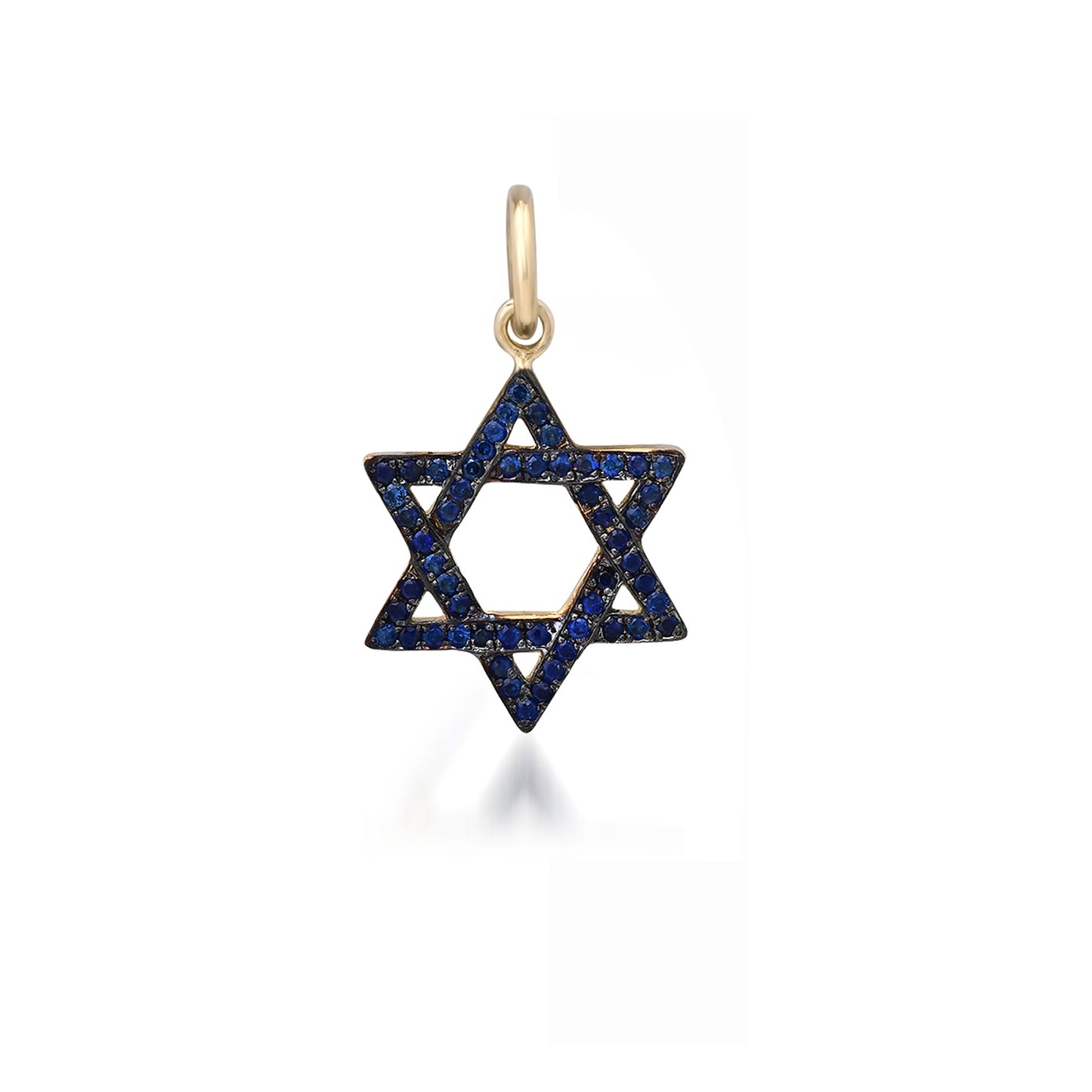 14K Gold Blue Sapphire Star of David Charm Pendant, Small Size