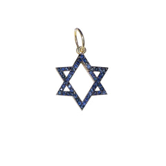 14K Gold Blue Sapphire Kinetic Star of David Charm Pendant