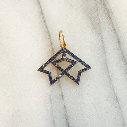 14K Gold Blue Sapphire Kinetic Star of David Charm Pendant