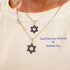14K Gold Blue Sapphire Star of David Charm Pendant, Medium Size