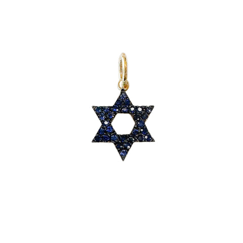 14K Gold Blue Sapphire Star of David Charm Pendant, XS Size