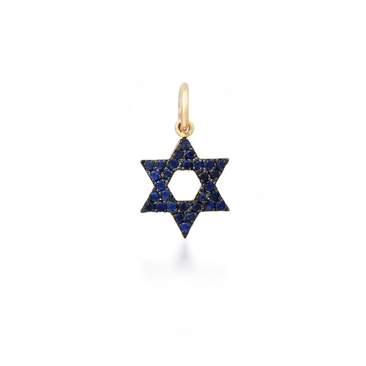 14K Gold Blue Sapphire Star of David Charm Pendant, XS Size