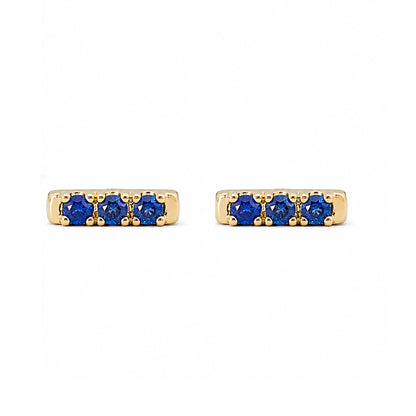 14K Gold XS Pavé Sapphire Bar Stud Earrings
