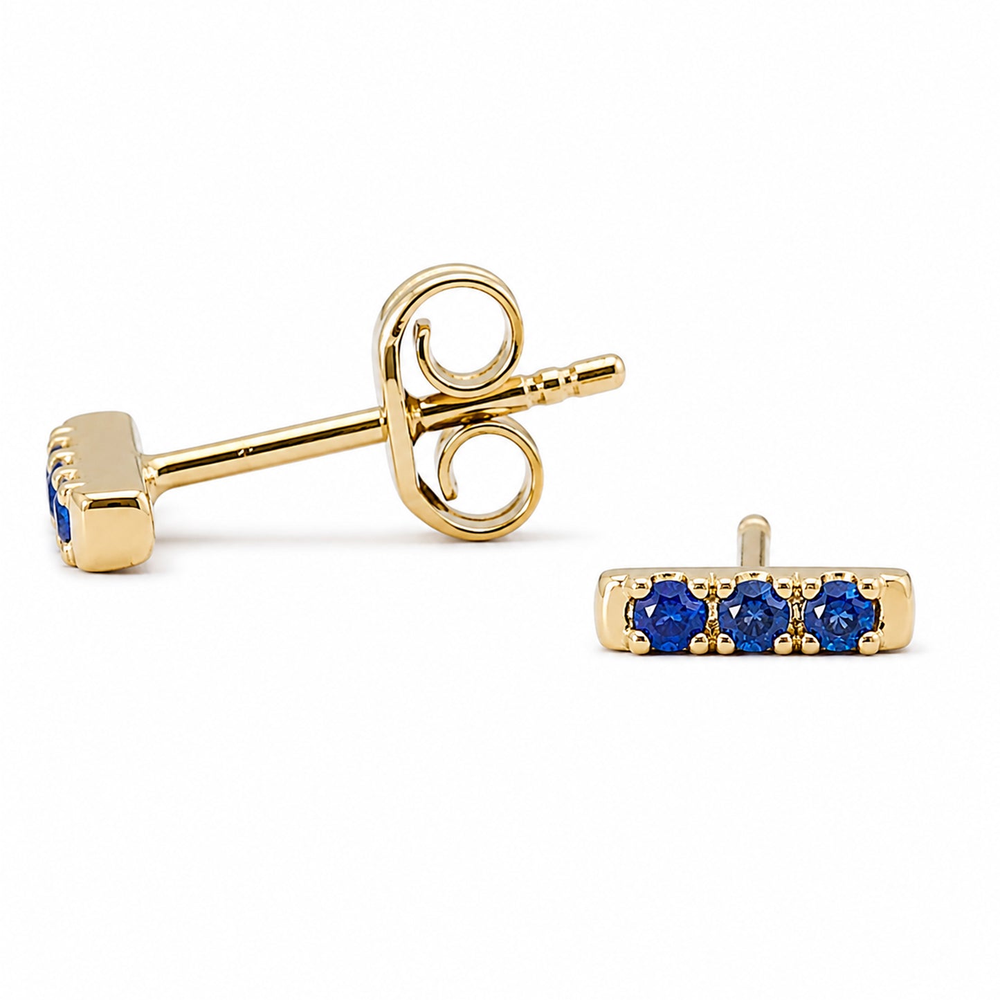 14K Gold XS Pavé Sapphire Bar Stud Earrings