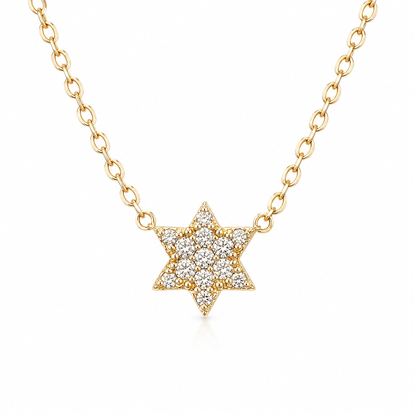 14K Gold Tiny Pavé Diamond Star of David Charm Pendant Necklace