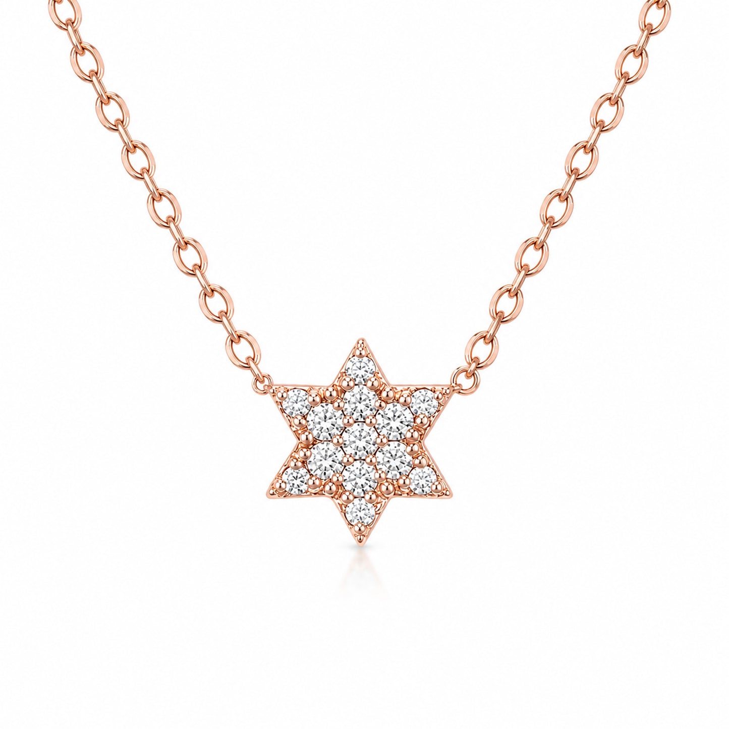 14K Gold Tiny Pavé Diamond Star of David Charm Pendant Necklace