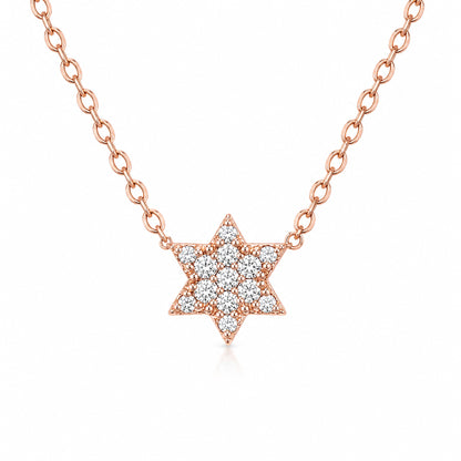 14K Gold Tiny Pavé Diamond Star of David Charm Pendant Necklace
