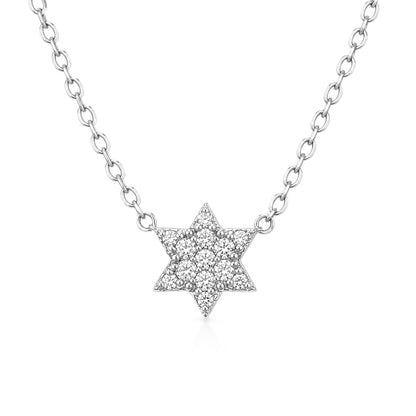 14K Gold Tiny Pavé Diamond Star of David Charm Pendant Necklace