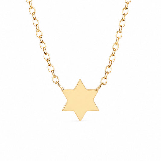 14K Gold Tiny Star of David Charm Pendant Necklace