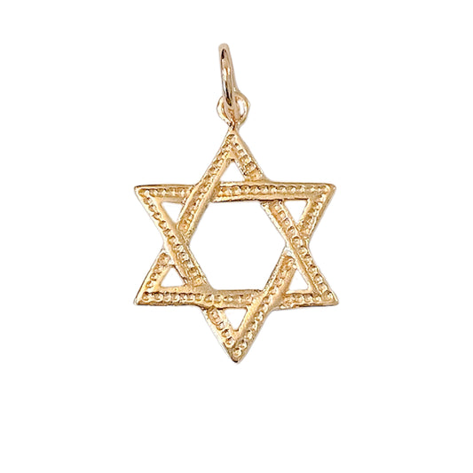 14K Gold Interwoven Star of David Charm Pendant, Medium Size