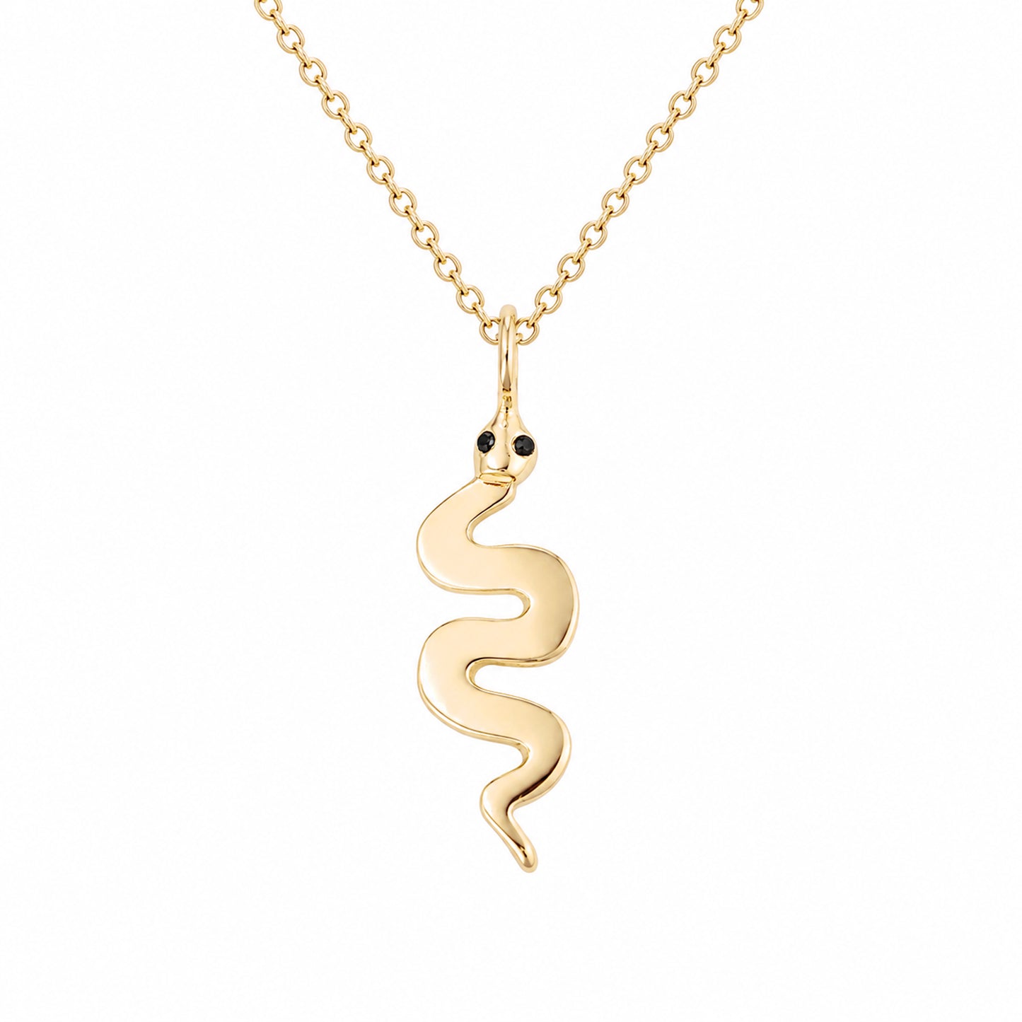 14K Gold Swivel Snake with Black Diamond Eyes Necklace