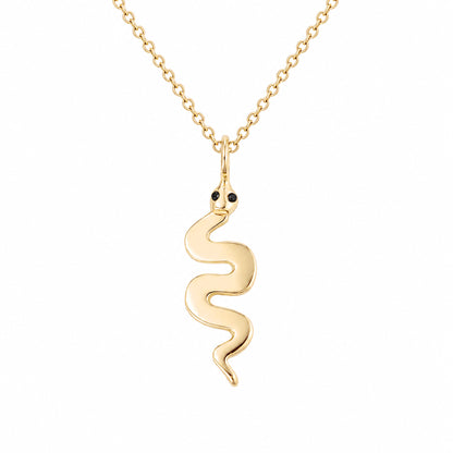 14K Gold Swivel Snake with Black Diamond Eyes Necklace
