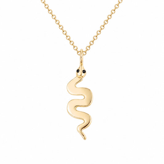 14K Gold Swivel Snake with Black Diamond Eyes Necklace