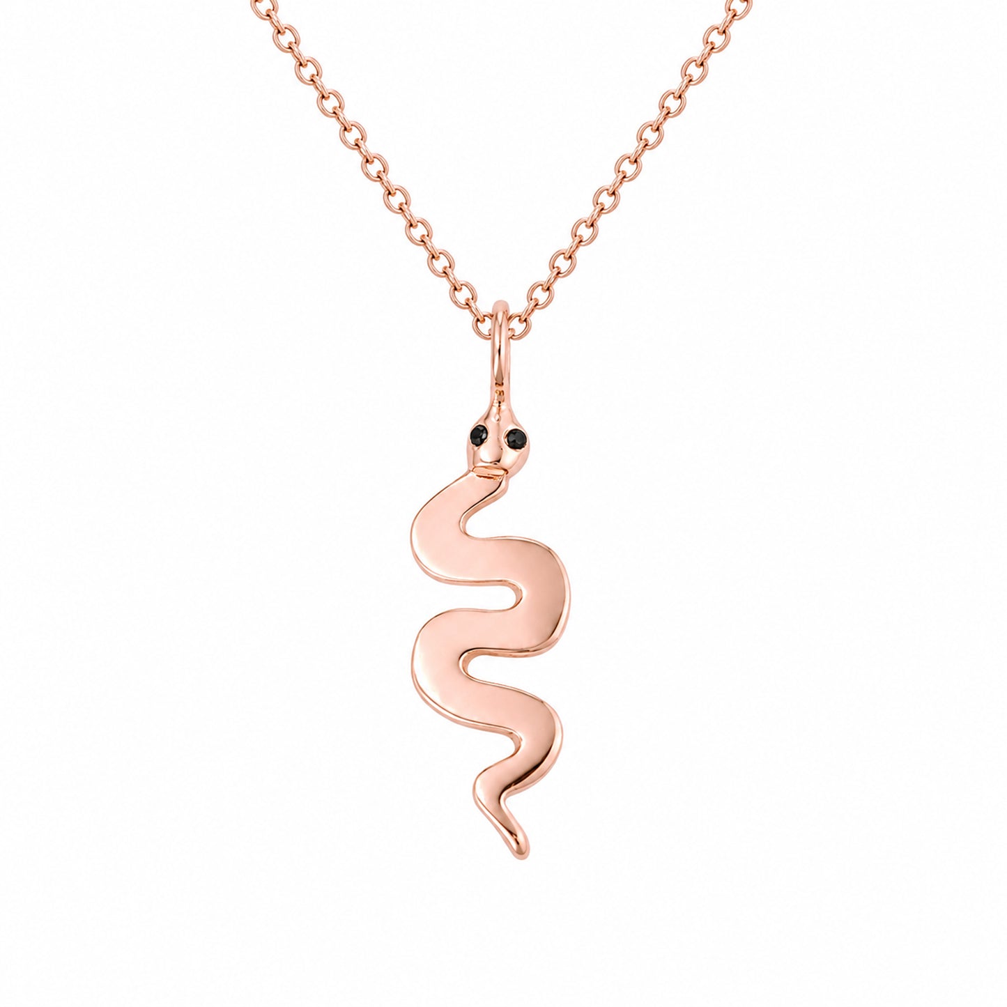 14K Gold Swivel Snake with Black Diamond Eyes Necklace