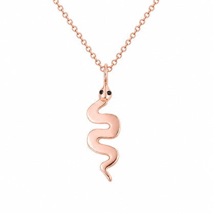 14K Gold Swivel Snake with Black Diamond Eyes Necklace