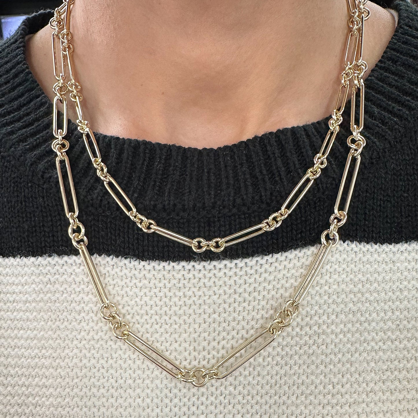 14K Gold 3 to 1 Mixed Link Chain Necklace, Large Size