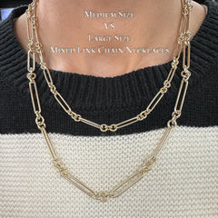 14K Gold 3 to 1 Mixed Link Chain Necklace, Large Size