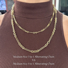 14K Gold 3 to 1 Mixed Link Chain Necklace, Medium Size