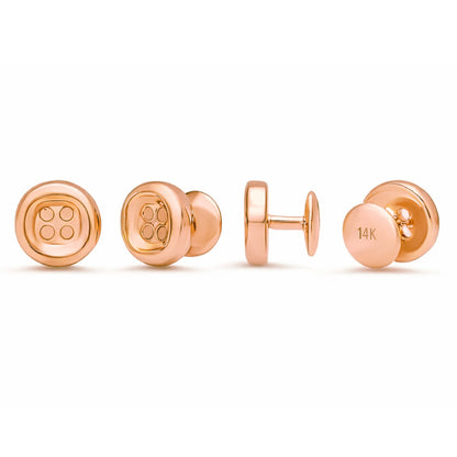 14K Gold Thick Round Button Shape Tuxedo Shirt Stud Set