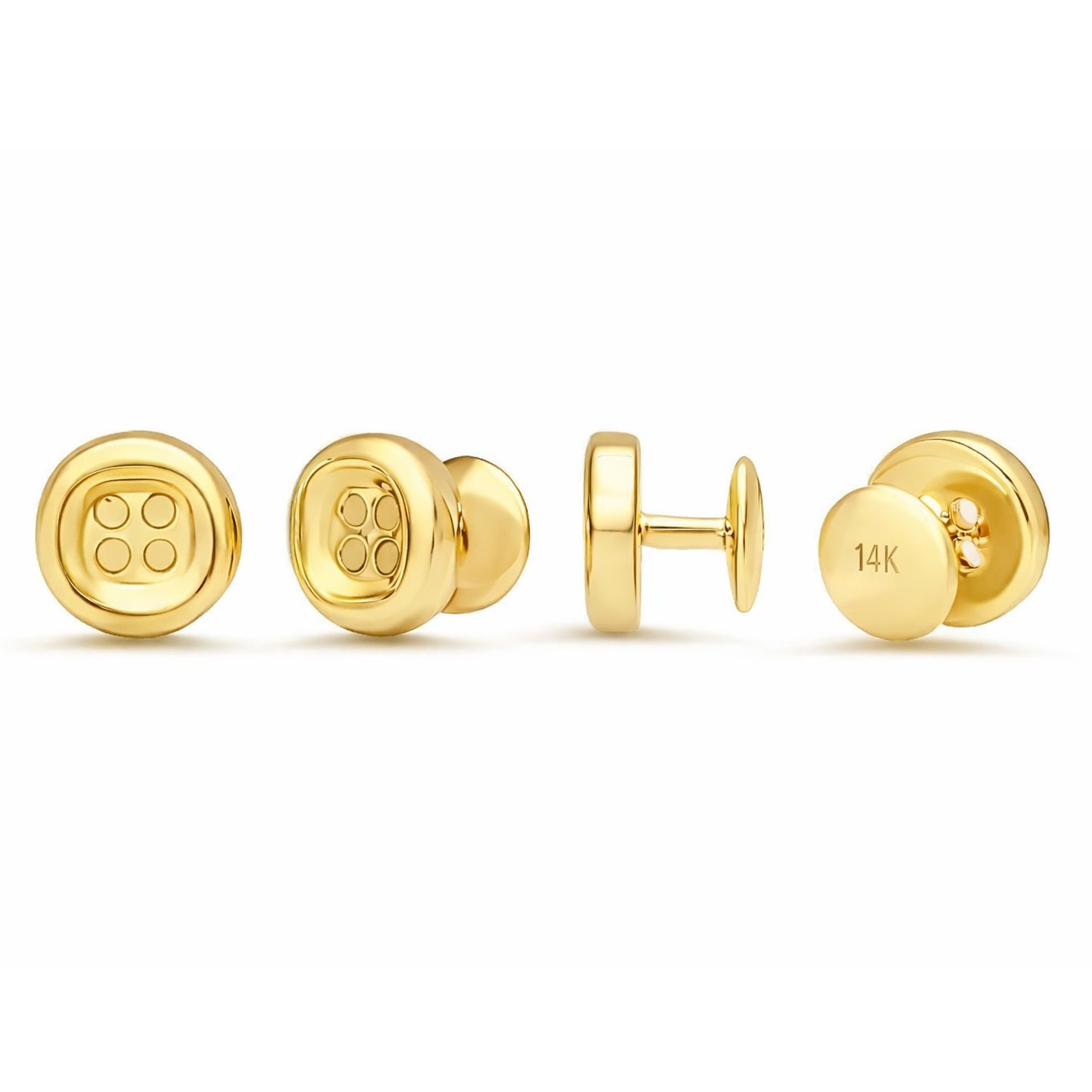 14K Gold Thick Round Button Shape Tuxedo Shirt Stud Set