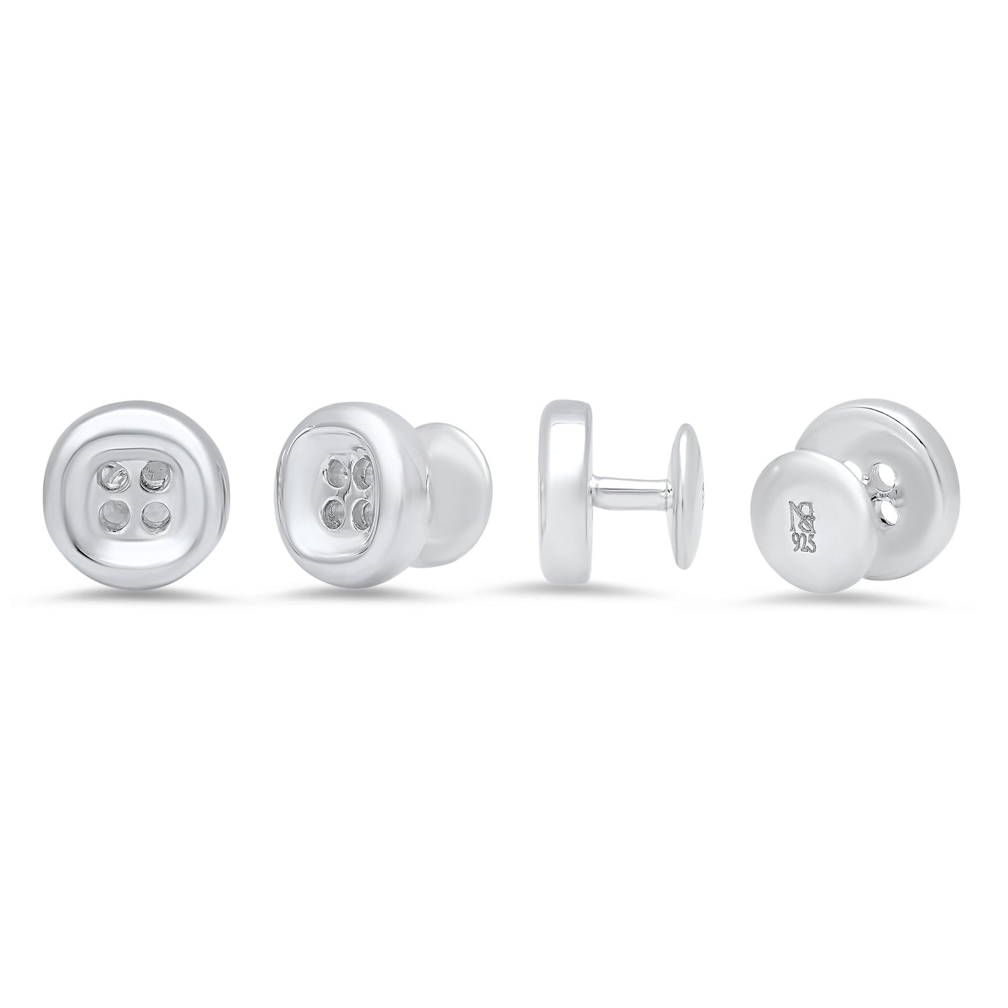 Sterling Silver Thick Round Button Shape Tuxedo Shirt Stud Set