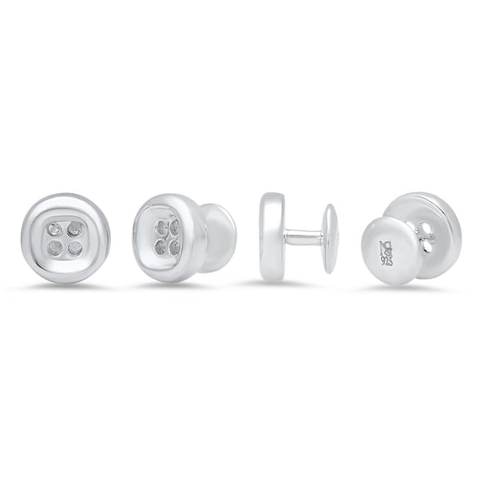Sterling Silver Thick Round Button Shape Tuxedo Shirt Stud Set