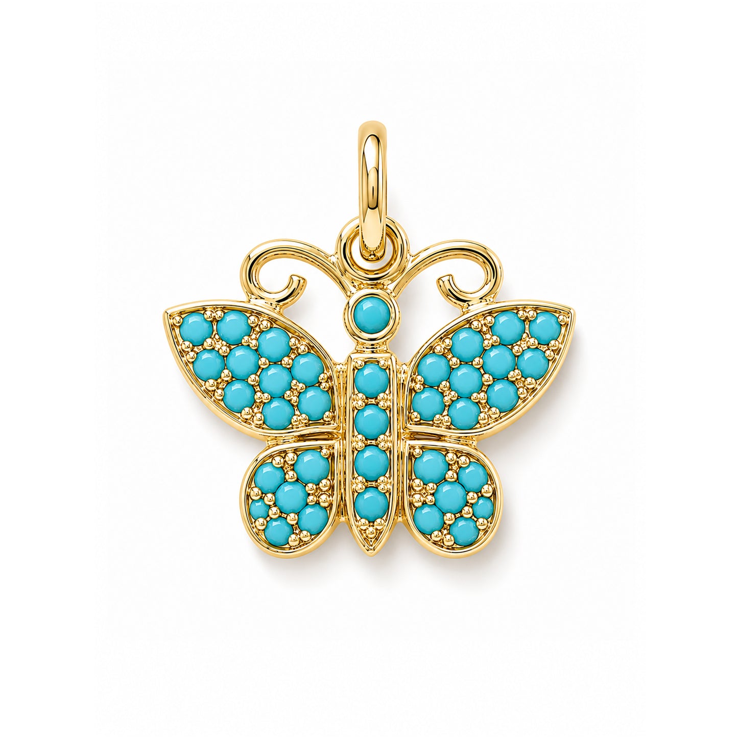 14K Gold Pavé Turquoise Butterfly Charm Pendant