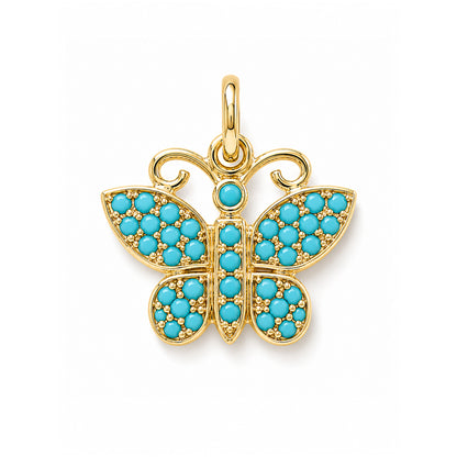14K Gold Pavé Turquoise Butterfly Charm Pendant