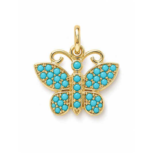 14K Gold Pavé Turquoise Butterfly Charm Pendant