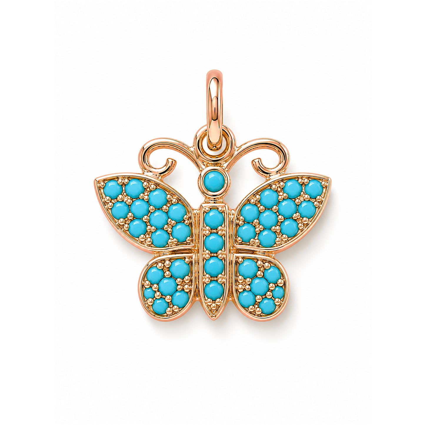 14K Gold Pavé Turquoise Butterfly Charm Pendant