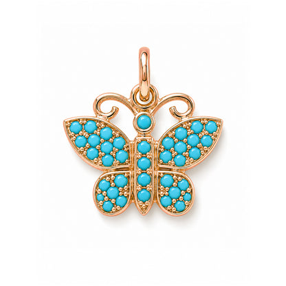 14K Gold Pavé Turquoise Butterfly Charm Pendant