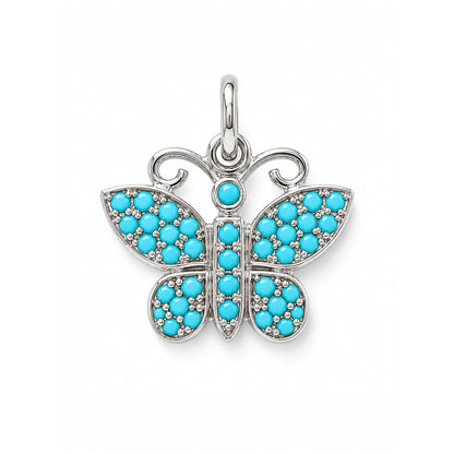 14K Gold Pavé Turquoise Butterfly Charm Pendant
